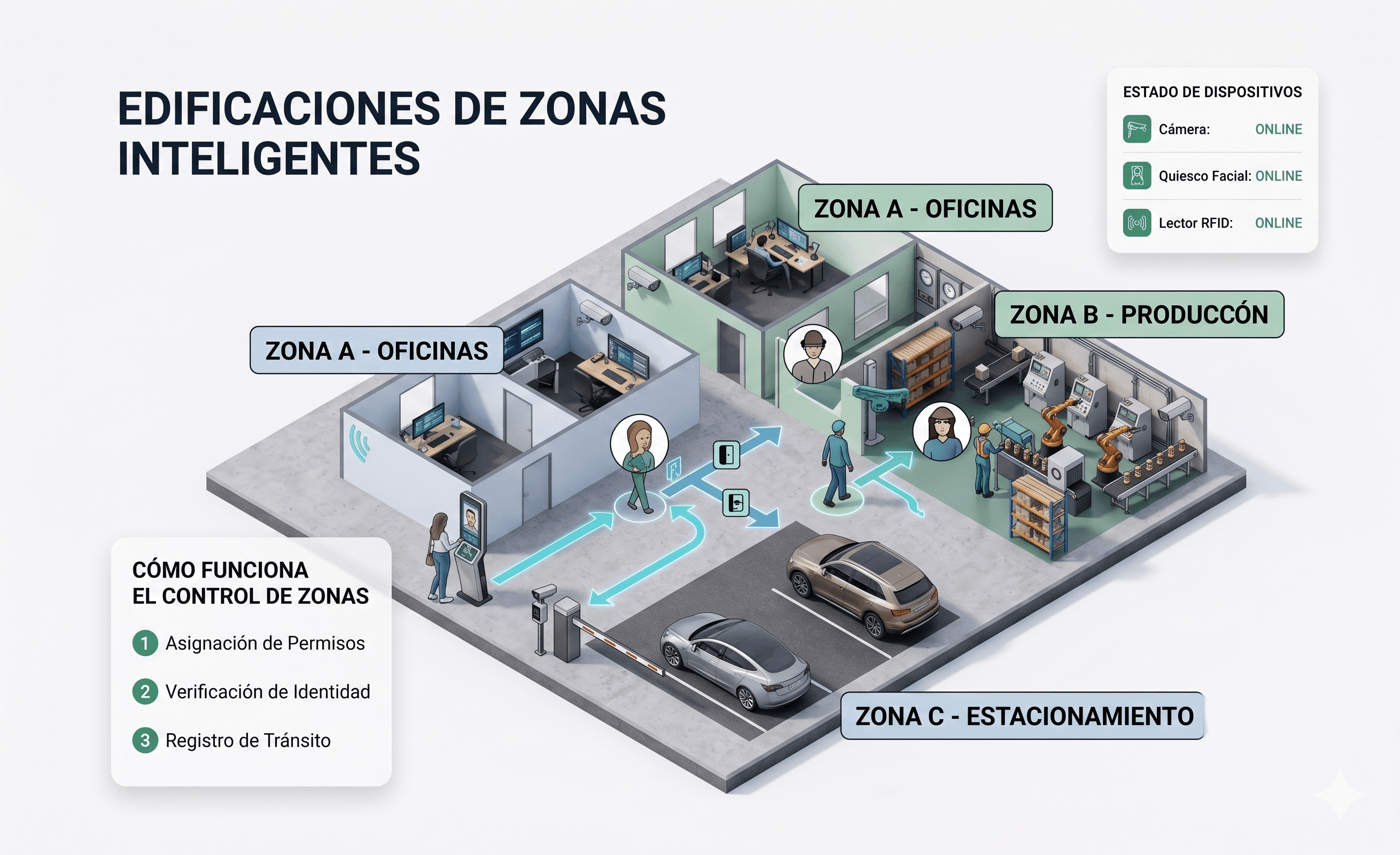 IQ Suite — control de accesos por zonas en oficinas, producción y estacionamiento